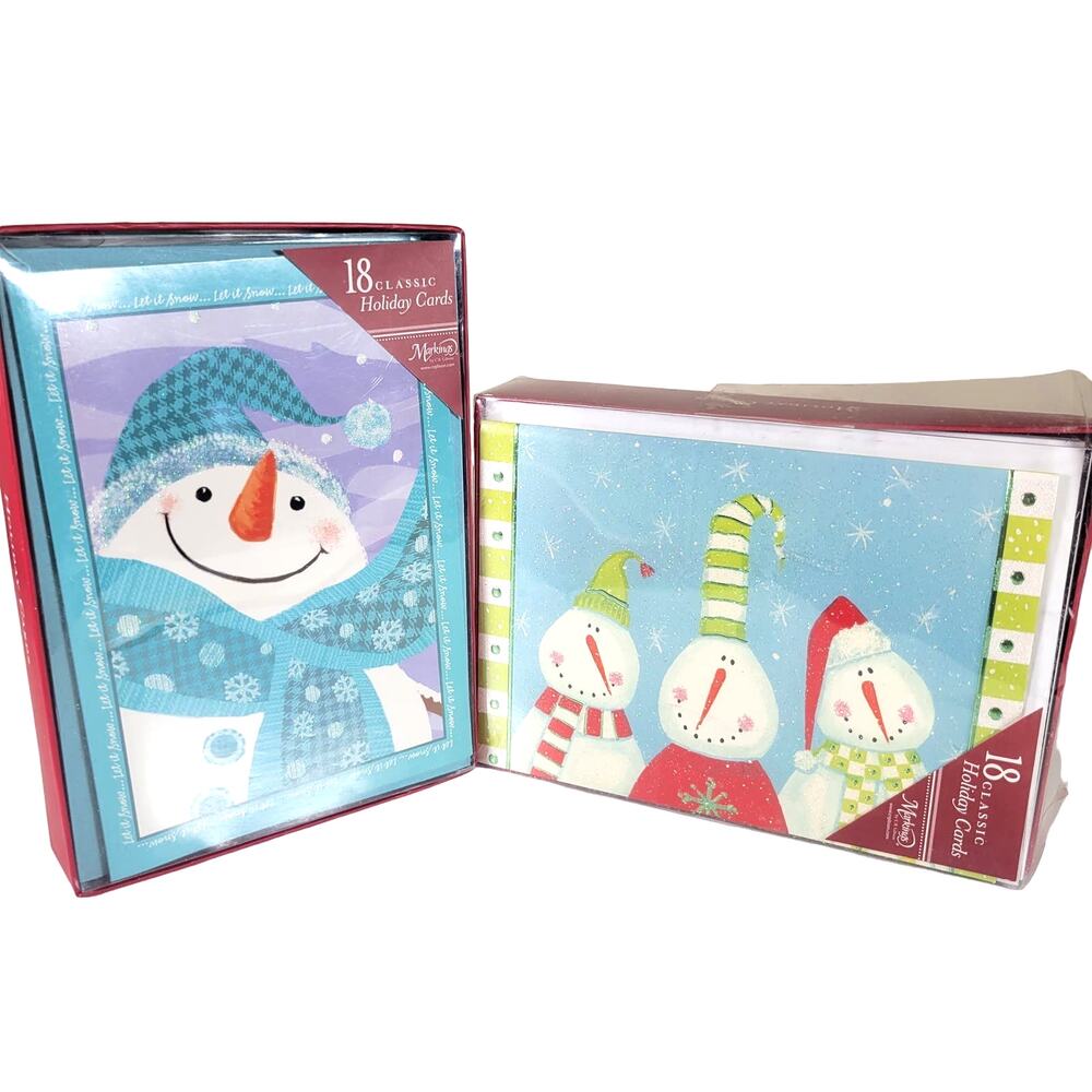Holiday Greeting Cards Glitter Snowman Two Boxes 33 Christmas Card Lot READ